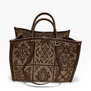 Viola Castellani Woven Fabric Leather Women Tote
Shoulder Bag Brown Color